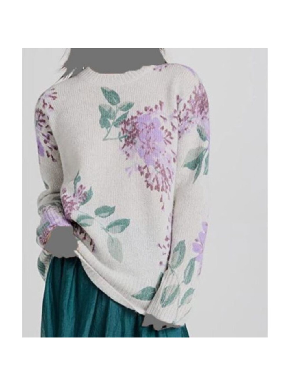 Vince Cream Crewneck Sweater with Lavender Floral Print - Picture 3 of 3